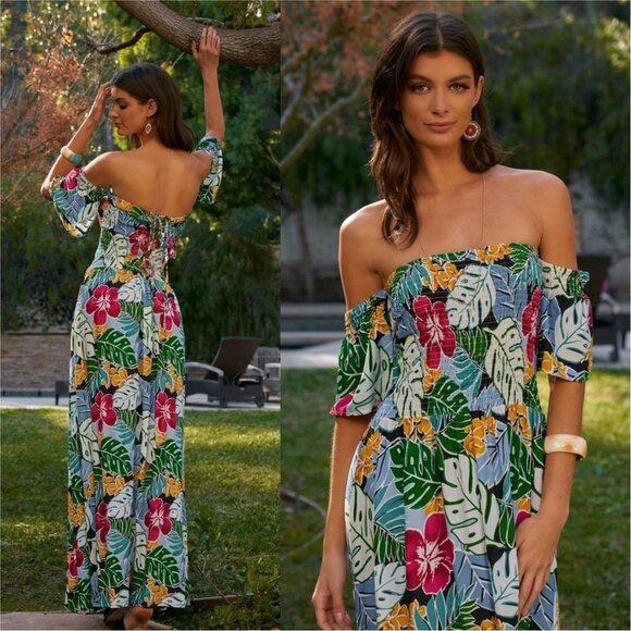 Floral Print Off-The-Shoulder Maxi Dress - Picture 2 of 4